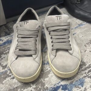 Gray and Tan Casual Sneakers with Suede-like Finish